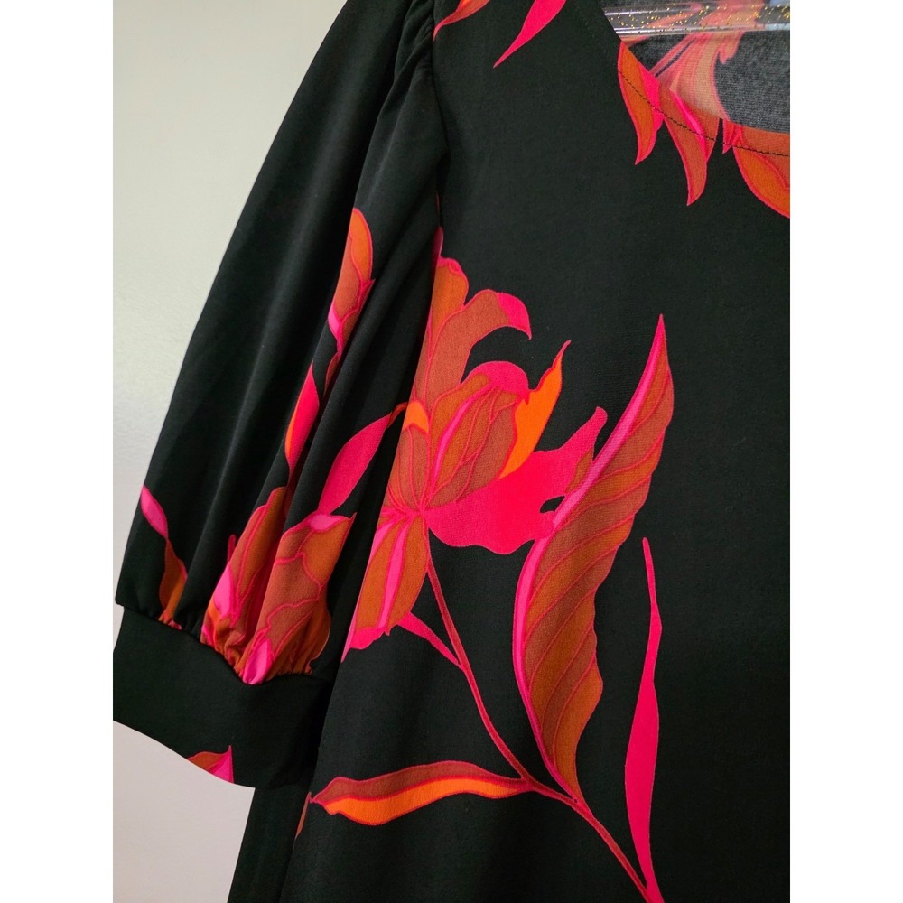 CeCe Vibrant Tropical Moody Floral Blouse Statement Botanical Pink Orange Medium